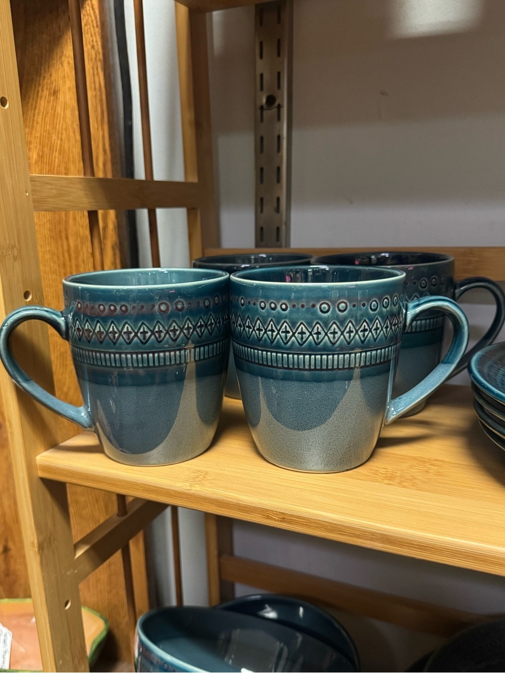 Set of 4 Threshold Kingsland Blue Patterned Stoneware Mugs coffee cups